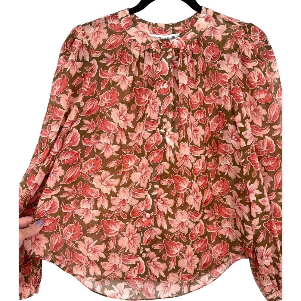 NWOT Veronica Beard Ashlynn Silk Floral Blouse Top Deep Ochre Multi Size 6 - Picture 10 of 16